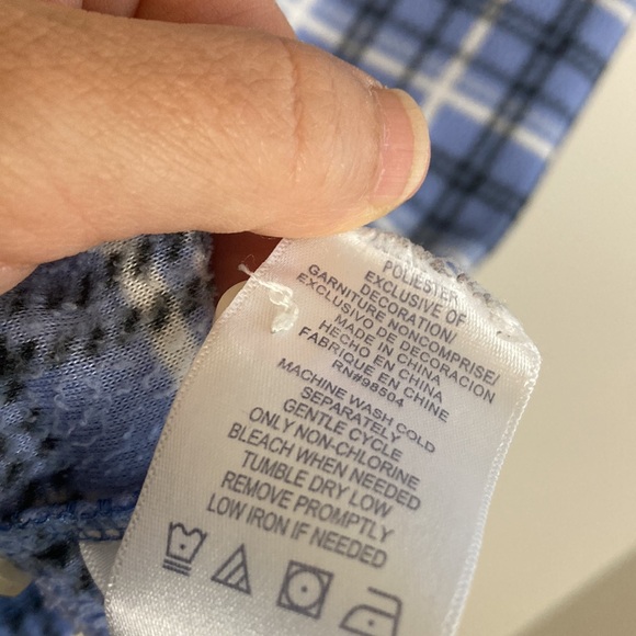 Lanz of Salzburg Nightgown Womens Medium Blue White Plaid Fleece PJs Pockets - Picture 12 of 13